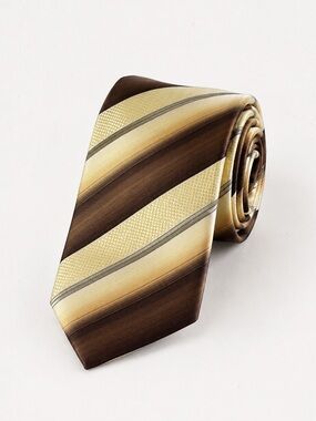 Valentino Cravatte Striped Brown Gold Silk Tie Luxury Designer Classic Wedding